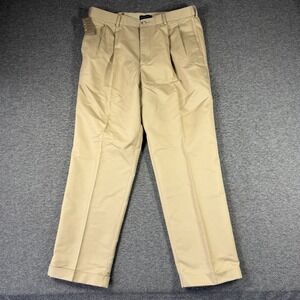 NWT Savane D4 Relaxed Fit Pants Mens 36X32 Beige Comfort Khaki Pleated Cuffed